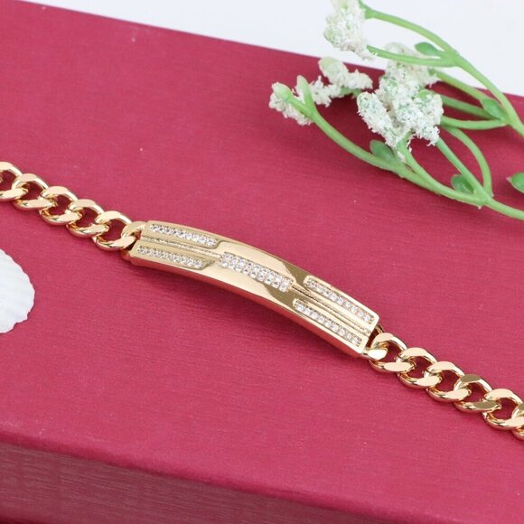 "Sleek Rose Gold Bracelet with Triple Row Crystal Accent, XPBL0977 - Picture 1 of 12